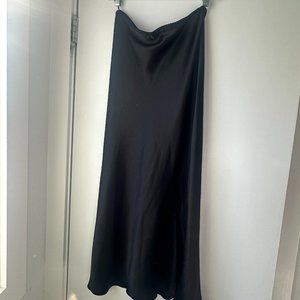 Black satin midi skirt with bow